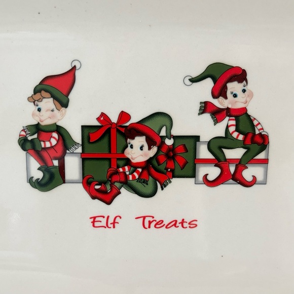 Kringles Kitchen Christmas Elf Treats Rectangle Plate 13”x7” Cookie Tray - Picture 1 of 6